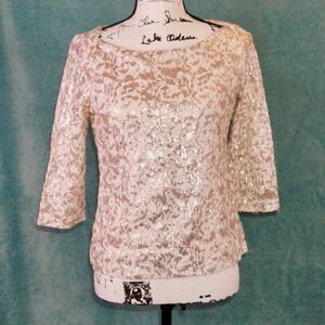 Banana Republic Quarter-Sleeve Gold Sequined Top